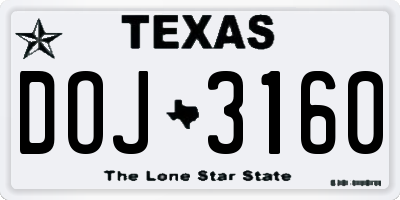TX license plate DOJ3160