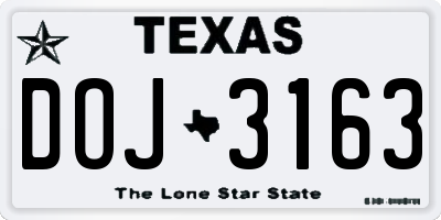 TX license plate DOJ3163