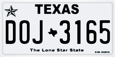 TX license plate DOJ3165