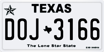 TX license plate DOJ3166