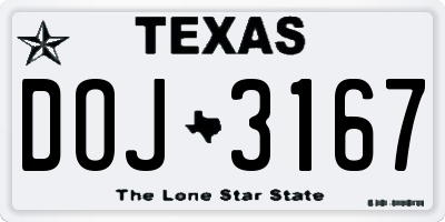 TX license plate DOJ3167