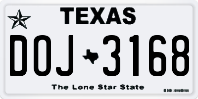TX license plate DOJ3168