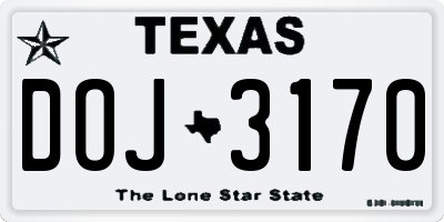 TX license plate DOJ3170