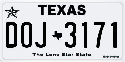 TX license plate DOJ3171