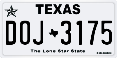 TX license plate DOJ3175