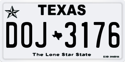 TX license plate DOJ3176