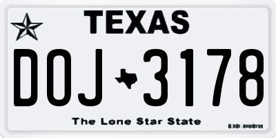 TX license plate DOJ3178