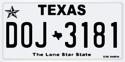 TX license plate DOJ3181