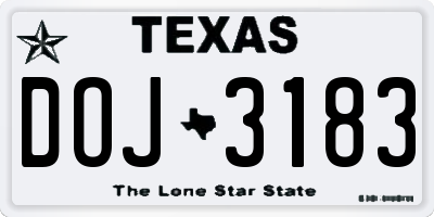 TX license plate DOJ3183