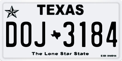 TX license plate DOJ3184