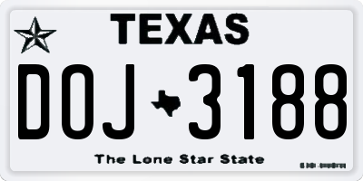 TX license plate DOJ3188