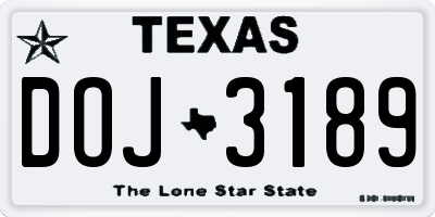 TX license plate DOJ3189