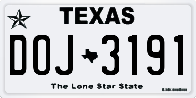 TX license plate DOJ3191