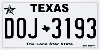 TX license plate DOJ3193