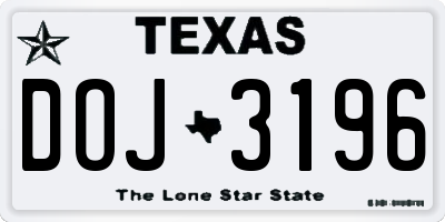 TX license plate DOJ3196