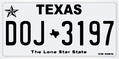 TX license plate DOJ3197