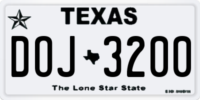 TX license plate DOJ3200