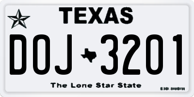TX license plate DOJ3201