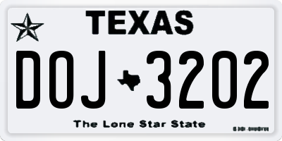 TX license plate DOJ3202