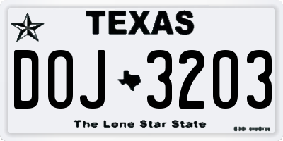 TX license plate DOJ3203