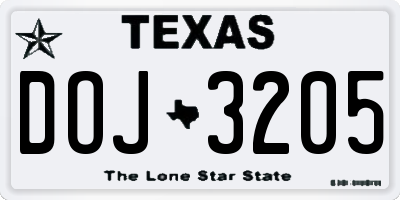 TX license plate DOJ3205