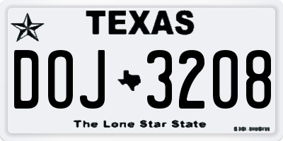 TX license plate DOJ3208