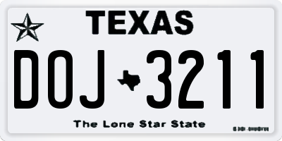 TX license plate DOJ3211