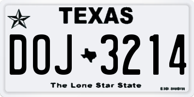 TX license plate DOJ3214