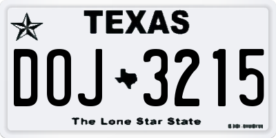 TX license plate DOJ3215
