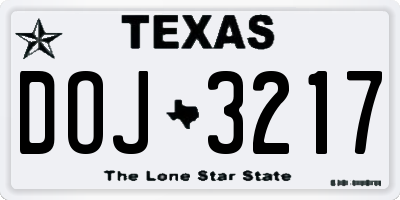 TX license plate DOJ3217