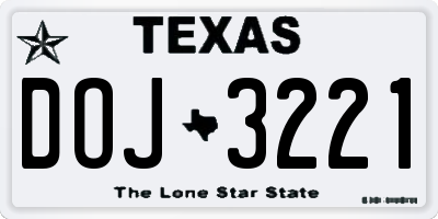 TX license plate DOJ3221