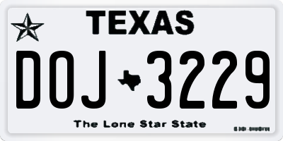TX license plate DOJ3229