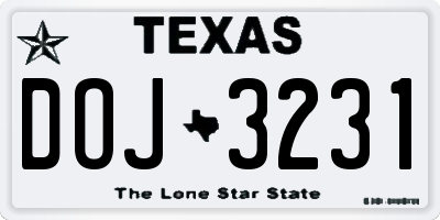 TX license plate DOJ3231