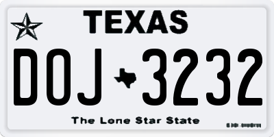 TX license plate DOJ3232