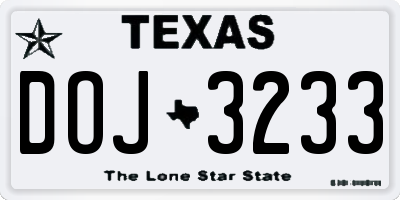TX license plate DOJ3233