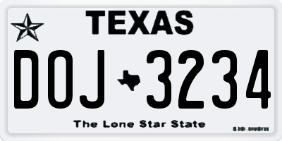 TX license plate DOJ3234