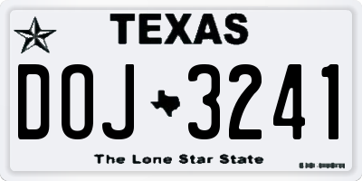 TX license plate DOJ3241