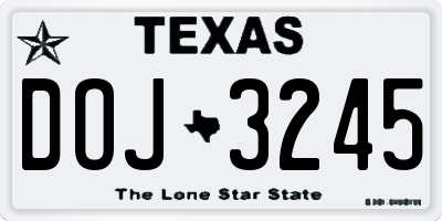 TX license plate DOJ3245
