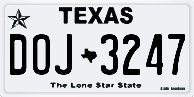 TX license plate DOJ3247