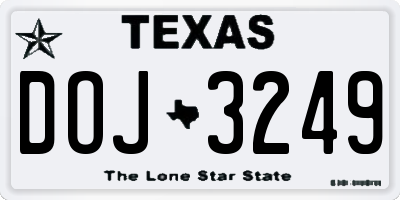 TX license plate DOJ3249