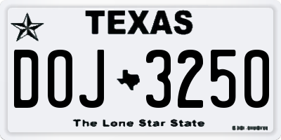 TX license plate DOJ3250