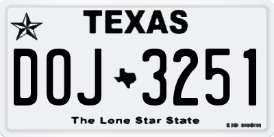 TX license plate DOJ3251