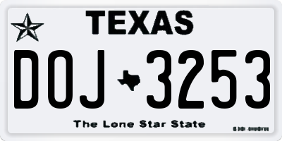 TX license plate DOJ3253