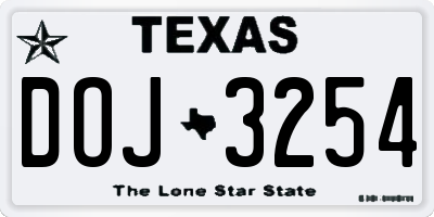 TX license plate DOJ3254