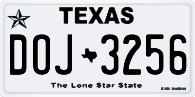 TX license plate DOJ3256