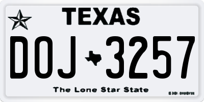 TX license plate DOJ3257
