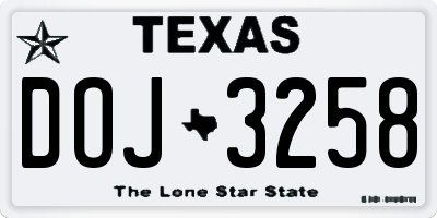 TX license plate DOJ3258