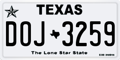 TX license plate DOJ3259