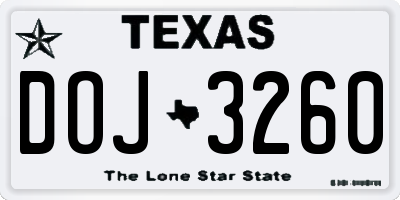 TX license plate DOJ3260