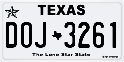 TX license plate DOJ3261